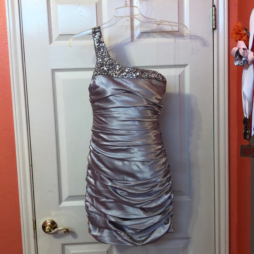 Silver, one strap party dress